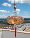 Blown glass sphere with tassel: oriental talisman, witchball, suncatcher