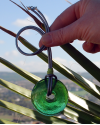 Unique handmade ethnic chic hand blown green glass pendant with 925 silver clasp