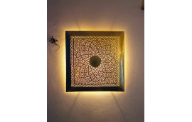 Applique marocaine, applique murale carrée en laiton avec motif géométrique