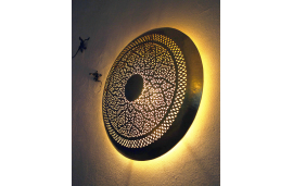 Applique murale ronde, lampe marocaine en laiton avec motifs géométriques