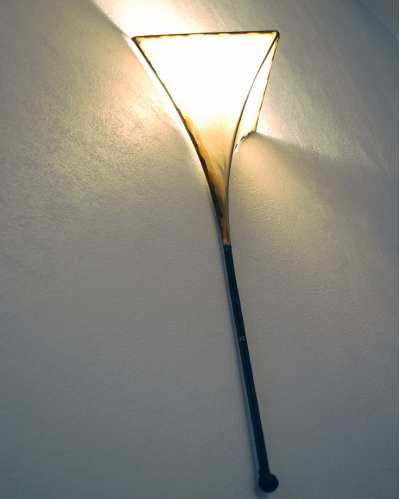 Large Y Moroccan wall light handmade in forged Iron and natural goat skin
