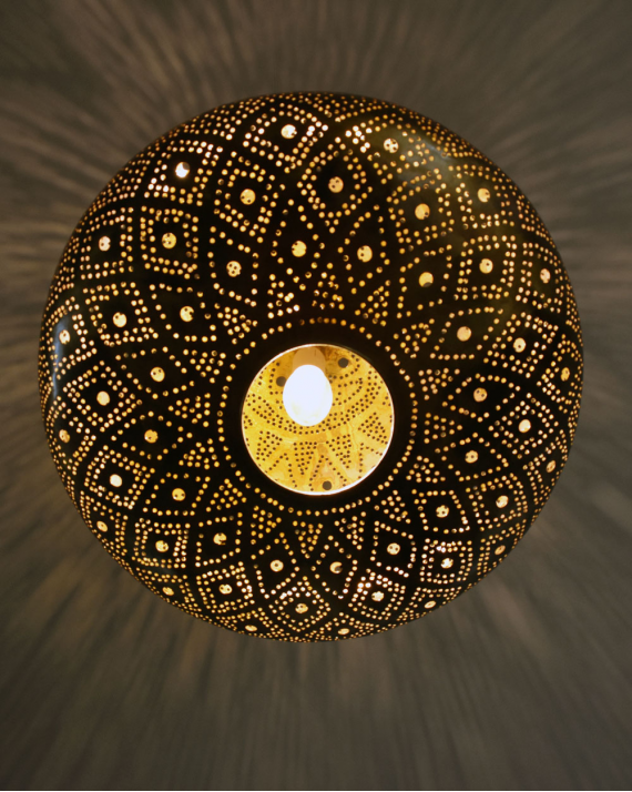Moroccan hanging light with hand cut diamond geometric pattern