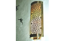 Silver copper Moroccan wall light with hand cut geometric pattern