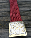 Moroccan red wide belt woven in genuine leather with big belt buckle