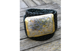 Wide black belt for women woven in real leather and big belt buckle