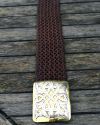 Cinturón ancho trenzado en autentica piel marrón con hebilla grande