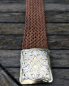 Cinturón ancho de cuero trenzado a mano en autentica piel beige con hebilla grande