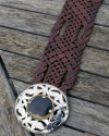 Brown leather weaved wide belt with silver buckle in filigree design