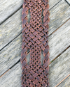 Brown leather weaved wide belt with silver buckle in filigree design