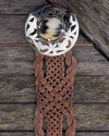 Tan color, real leather wide belts for women with filigree silver buckle