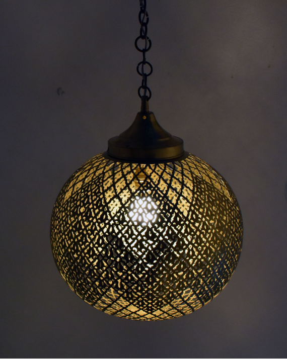 Large Moroccan light, globe pendant light with filigree geometric design