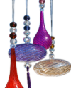 Blown glass sphere with tassel: oriental talisman, witchball, suncatcher