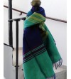 Pashmina wrap handwoven in block colors of turquoise blue and green