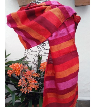 Pashmina châle tissé à la main en tissu rayé orange, rouge et fuchsia