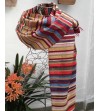 Pashmina scialle tessuto a righe intrecciato a mano in colori della terra