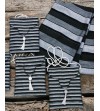 Handwoven crossbody evening bag in black, grey and silver striped fabric