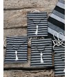 Bolso de noche bandolera de mujer tejido en rayas negro, gris y plata