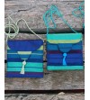 Crossbody evening bag in turquoise green, blue, aubergine and gold