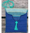 Crossbody evening bag in turquoise, aubergine and gold thin stripes