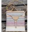 Crossbody evening bag in white, gold, pastel pink, blue and mauve stripes