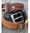 Ceinture marron unisexe en cuir tressé avec boucle argentée