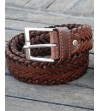 Brown belts and unisex belts in braided leather with silver buckle