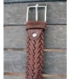 Ceinture marron unisexe en cuir tressé avec boucle argentée