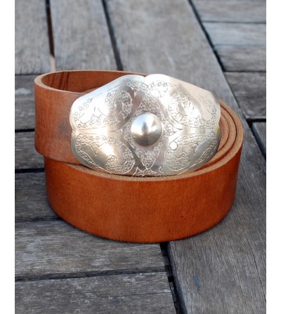 Tan Belts for women in genuine leather with engraved silver buckle